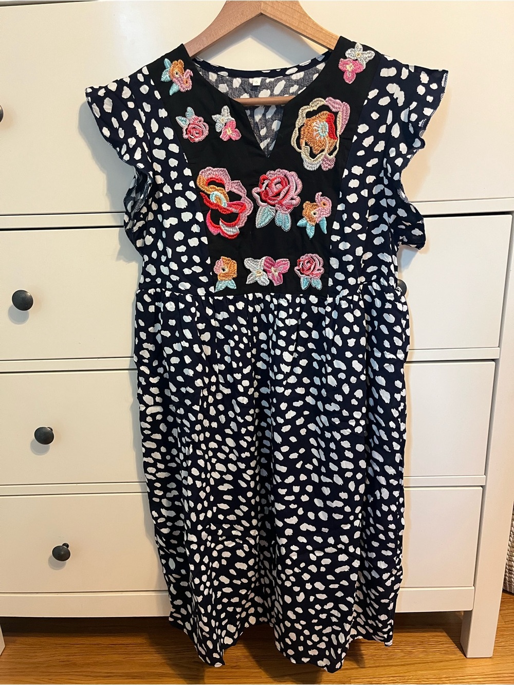 Floral Embroidered Flutter-Sleeve Dress